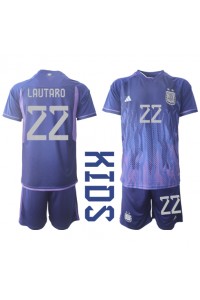 Fotbalové Dres Argentina Lautaro Martinez #22 Dětské Venkovní Oblečení MS 2022 Krátký Rukáv (+ trenýrky)